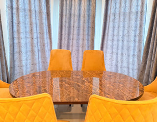 Luxury Oval Dining Table Set | Fluted Double-Pedestal Base with Quilted Velvet Dining Chairs