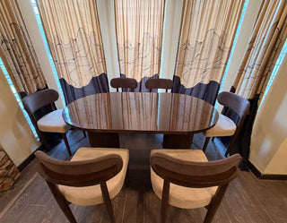 Luxury Oval Dining Table Set with Textured Bouclé-Upholstered Chairs | Modern Dining Room Collection
