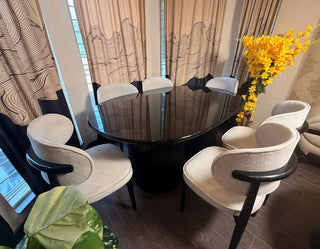 Modern Luxury High-Gloss Dining Table Set with Curved Chairs