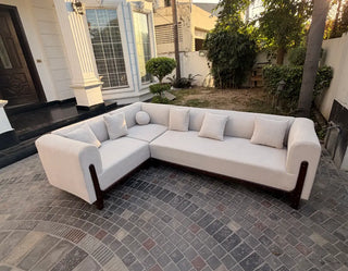 Modern Wooden-Trim L-Shape Sectional Sofa Set