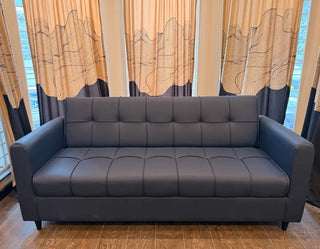 Modern Tufted Leatherette Sofa Cum Bed with Sleek Armrests