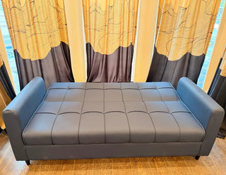 Modern Tufted Leatherette Sofa Cum Bed with Sleek Armrests