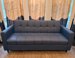 Modern Tufted Leatherette Sofa Cum Bed with Sleek Armrests