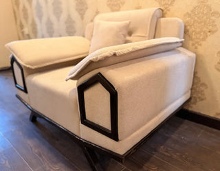 Modern Geometric 3-2-1 Seater Sofa Set (Beige Chenille)