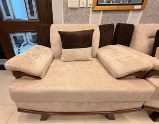 Modern Boucle Sofa with Adjustable Armrests & Wooden Base