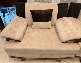 Modern Boucle Sofa with Adjustable Armrests & Wooden Base