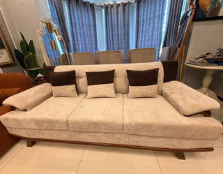 Modern Boucle Sofa with Adjustable Armrests & Wooden Base