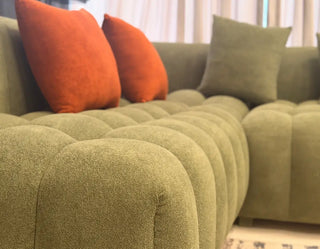 Modern Fluted 6 Seater L-Shape Sectional Sofa (Olive Green & Orange)