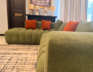 Modern Fluted 6 Seater L-Shape Sectional Sofa (Olive Green & Orange)