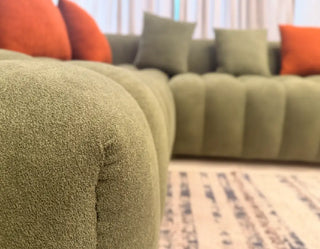 Modern Fluted 6 Seater L-Shape Sectional Sofa (Olive Green & Orange)