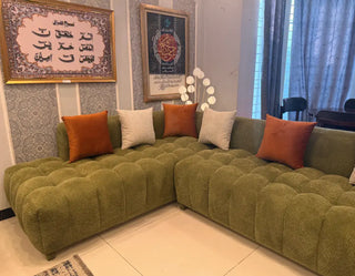 6 Seater Sage Green Boucle Sectional Sofa – Modern Cloud Style