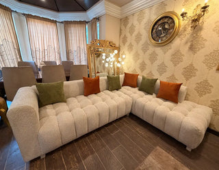 6-Seater Jute Fabric Sectional Sofa