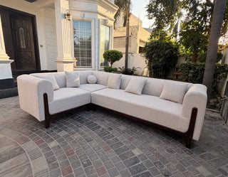 Modern Wooden-Trim L-Shape Sectional Sofa Set