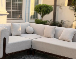 Modern Wooden-Trim L-Shape Sectional Sofa Set