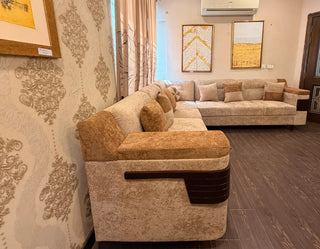 Premium Dual-Tone 7 Seater L-Shape Sectional Sofa (Beige & Brown)