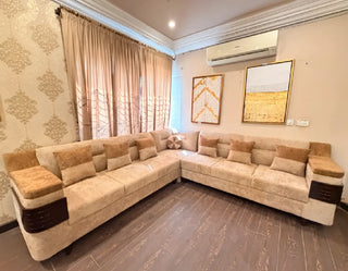 Premium Dual-Tone 7 Seater L-Shape Sectional Sofa (Beige & Brown)