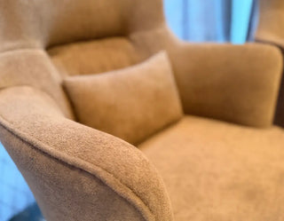 Luxury Wingback Accent Chairs | Caramel Brown Velvet Armchairs with Lumbar Pillows