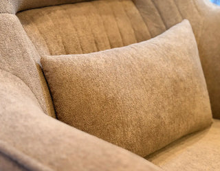 Luxury Wingback Accent Chairs | Caramel Brown Velvet Armchairs with Lumbar Pillows