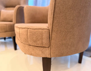 Luxury Wingback Accent Chairs | Caramel Brown Velvet Armchairs with Lumbar Pillows