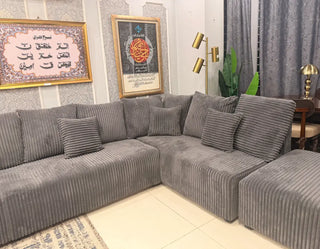 Modern 7-Seater Boucle L-Shape Sofa with Ottoman