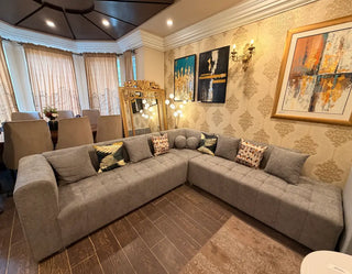 Modern 7-Seater Jute Fabric L-Shape Sofa