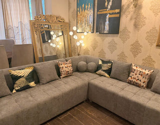 Modern 7-Seater Jute Fabric L-Shape Sofa
