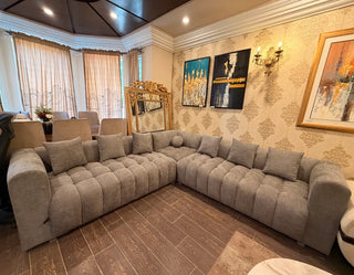 Jute Fabric 7 Seater Sectional Sofa