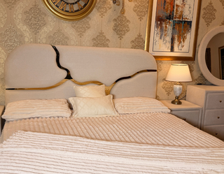 Luxury Boucle Bed with Golden Accent