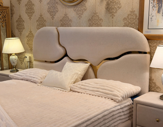 Luxury Boucle Bed with Golden Accent