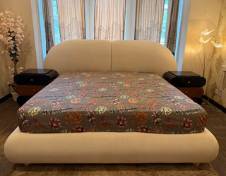 Luxury Boucle Fabric Bed Set with 2 Unique Designer Side Tables (Without Mattress)