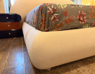 Luxury Boucle Fabric Bed Set with 2 Unique Designer Side Tables (Without Mattress)
