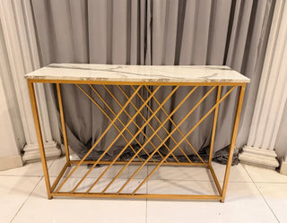 Modern Marble-Top Console Table with Gold Geometric Metal Base