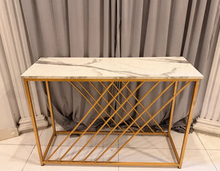 Modern Marble-Top Console Table with Gold Geometric Metal Base