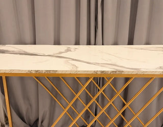 Modern Marble-Top Console Table with Gold Geometric Metal Base