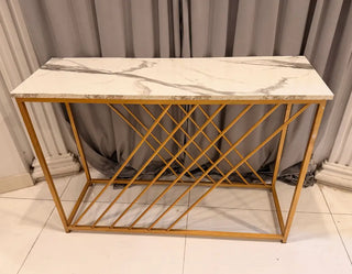 Modern Marble-Top Console Table with Gold Geometric Metal Base
