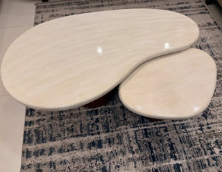 Modern Nested Kidney-Shaped Coffee Table Set with Fluted Wooden Bases