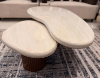 Modern Nested Kidney-Shaped Coffee Table Set with Fluted Wooden Bases