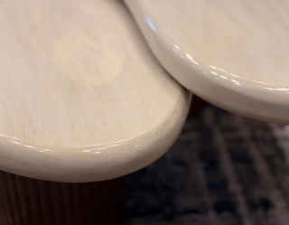 Modern Nested Kidney-Shaped Coffee Table Set with Fluted Wooden Bases