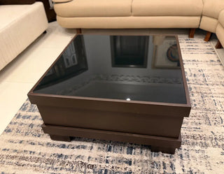 Modern Square Center Table with Glass Top and Built-in Storage Drawer