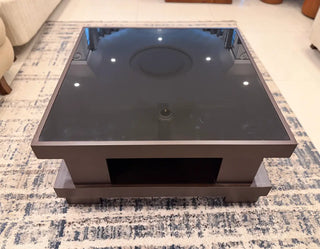 Modern Square Center Table with Glass Top and Built-in Storage Drawer
