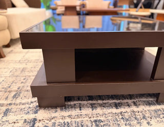 Modern Square Center Table with Glass Top and Built-in Storage Drawer