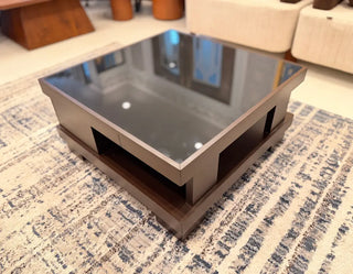 Modern Square Center Table with Glass Top and Built-in Storage Drawer