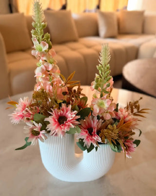 Pink Floral Table Centerpiece in White Pot | Artificial Flower Arrangement for Home Decor
