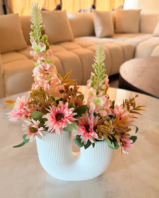 Pink Floral Table Centerpiece in White Pot | Artificial Flower Arrangement for Home Decor