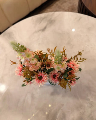 Pink Floral Table Centerpiece in White Pot | Artificial Flower Arrangement for Home Decor