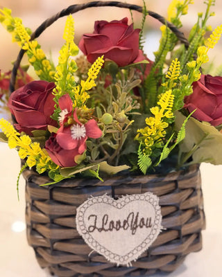 I Love You" Red Rose Floral Gift Basket | Table Decor
