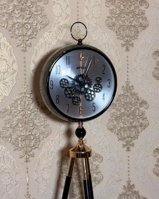 Industrial Gear Tripod Floor Clock