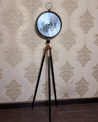 Industrial Gear Tripod Floor Clock
