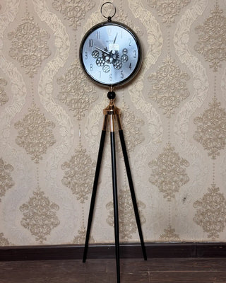 Industrial Gear Tripod Floor Clock