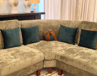 Luxury Velvet L-Shape 7 Seater Corner Sofa Set with Wooden Armrests